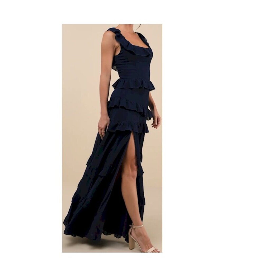 Lulu's Navy Blue Ruffled Maxi Dress - Picture 2 of 8
